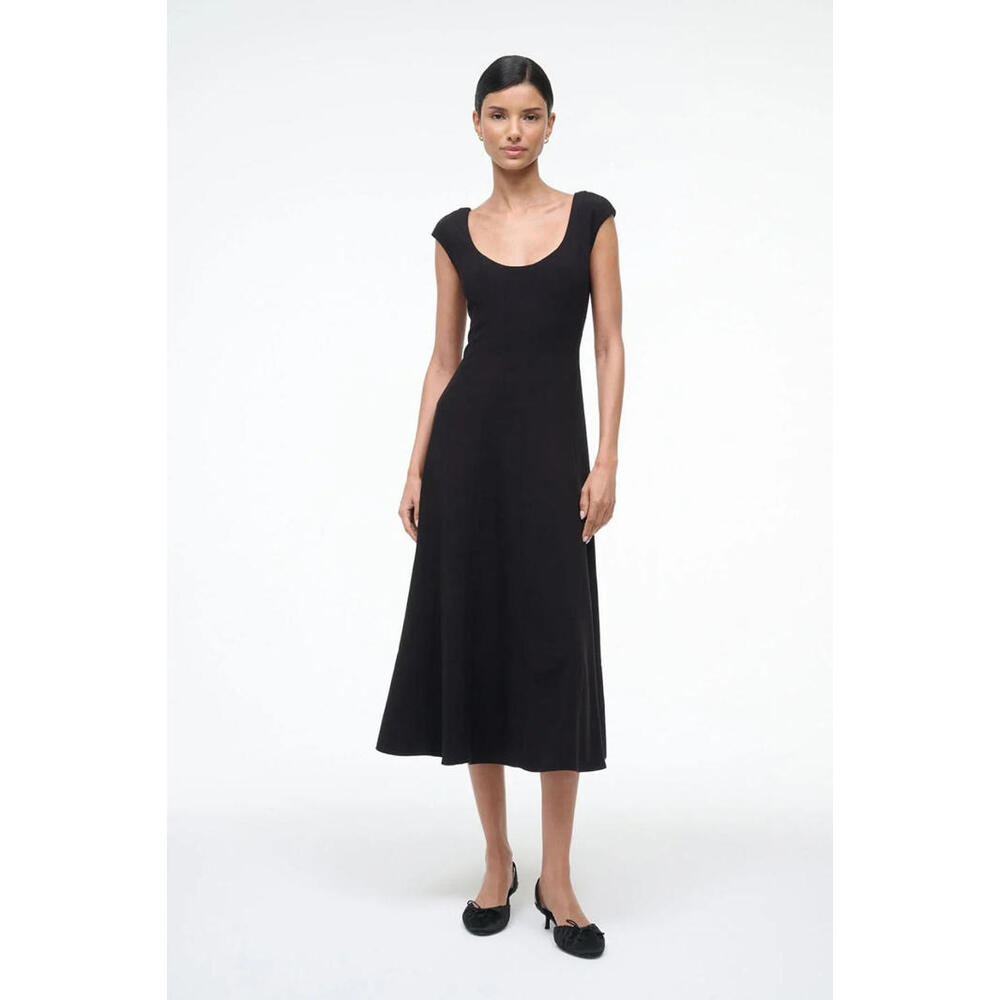 STAUD Black Scoop Neck Midi Dress